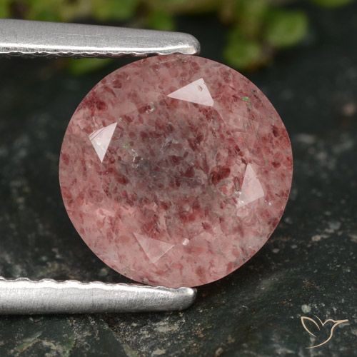 1.93ct 자연스러운 미디엄 핑크 딸기 석영, 둥근, 투명한