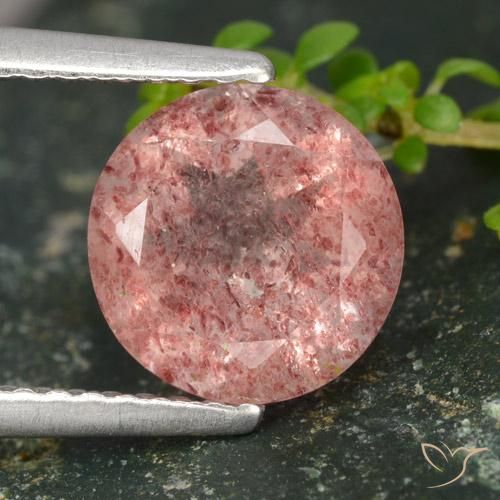 1.78ct 자연스러운 미디엄 핑크 딸기 석영, 둥근, 투명한