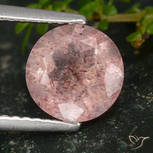 1.60ct 자연스러운 미디엄 라이트 핑크 딸기 석영, 둥근, 투명한
