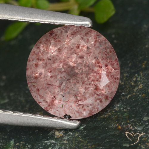 1.67ct 자연스러운 딥 핑크 딸기 석영, 둥근, 투명한
