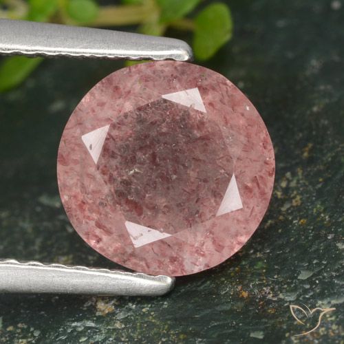 1.77ct 자연스러운 미디엄 라이트 핑크 딸기 석영, 둥근, 투명한