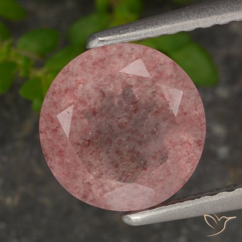 2.00ct 자연스러운 미디엄 핑크 딸기 석영, 둥근, 투명한