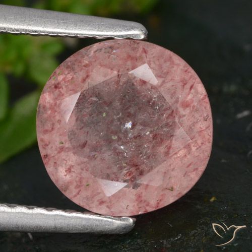 2.00ct 자연스러운 미디엄 핑크 딸기 석영, 둥근, 투명한