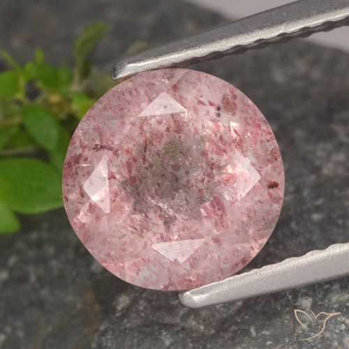 1.75ct 자연스러운 미디엄 핑크 딸기 석영, 둥근, 투명한
