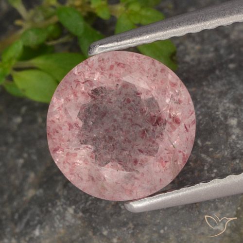 1.61ct 자연스러운 미디엄 핑크 딸기 석영, 둥근, 투명한