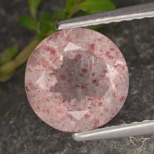 1.89ct 자연스러운 라이트 핑크 딸기 석영, 둥근, 투명한