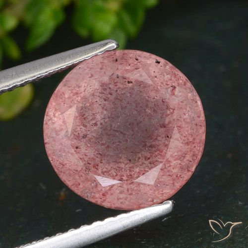 4.84ct 자연스러운 딥 핑크 딸기 석영, 둥근, 투명한