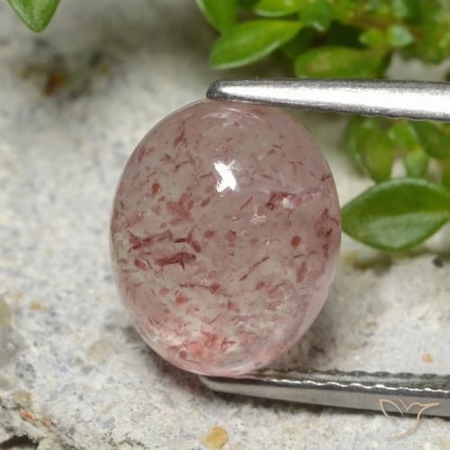 3.66ct 자연스러운 미디엄 핑크 딸기 석영, 타원형, 투명한