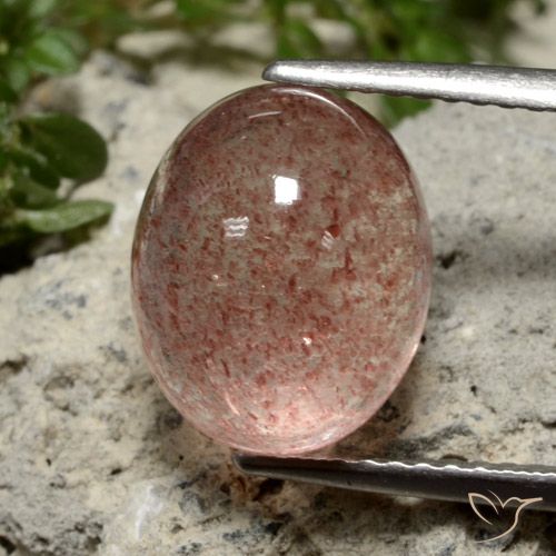 5.04ct 자연스러운 미디엄 핑크 딸기 석영, 타원형, 투명한