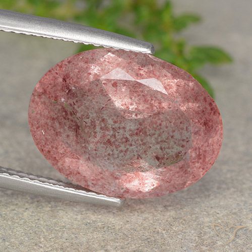 8.25ct 자연스러운 다크 핑크 딸기 석영, 타원형, 투명한