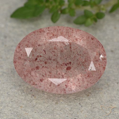4.88ct 자연스러운 어시 핑크 딸기 석영, 타원형, 투명한