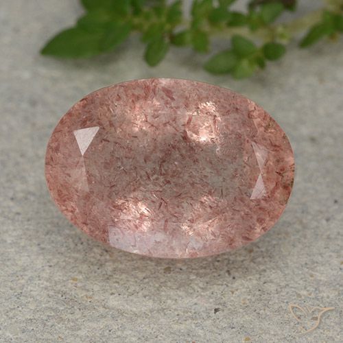6.40ct 자연스러운 미디엄 핑크 딸기 석영, 타원형, 투명한