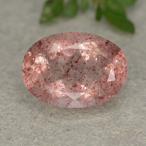 5.49ct 자연스러운 미디엄 라이트 핑크 딸기 석영, 타원형, 투명한