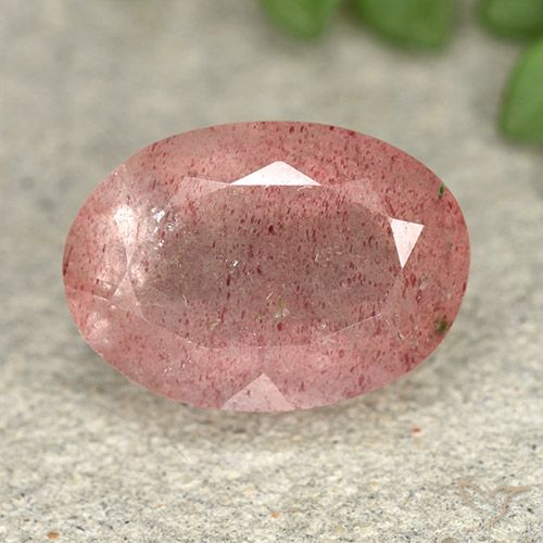 5.75ct 자연스러운 미디엄 라이트 핑크 딸기 석영, 타원형, 투명한