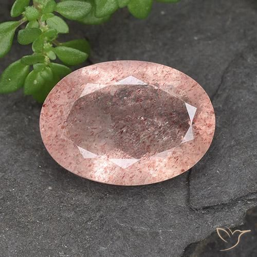 4.78ct 자연스러운 미디엄 라이트 핑크 딸기 석영, 타원형, 투명한