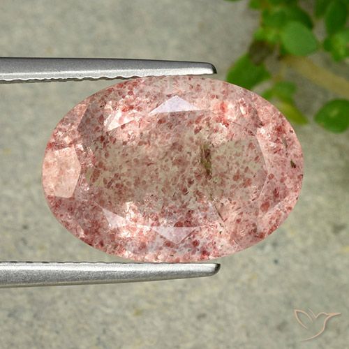 6.28ct 자연스러운 어시 핑크 딸기 석영, 타원형, 투명한