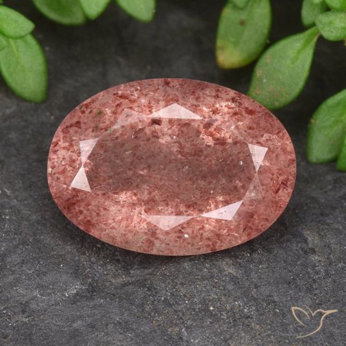 5.52ct 자연스러운 미디엄 핑크 딸기 석영, 타원형, 투명한