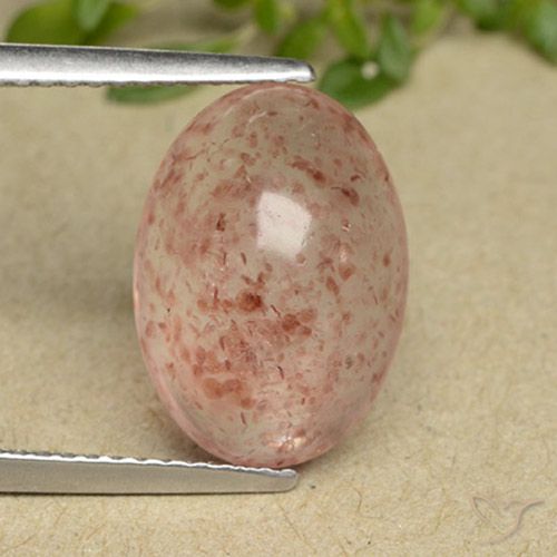 5.39ct 자연스러운 복숭아 장미 딸기 석영, 타원형, 투명한