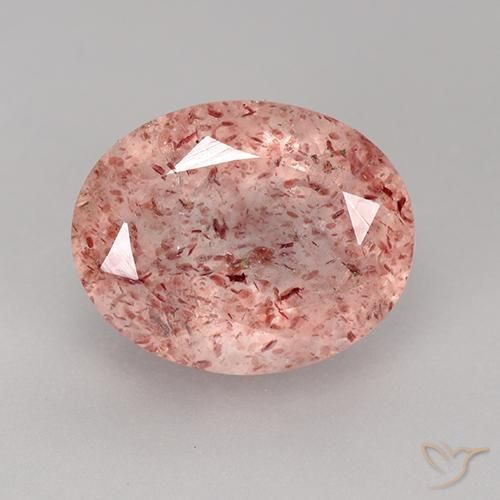 3.86ct 자연스러운 미디엄 라이트 핑크 딸기 석영, 타원형, 투명한