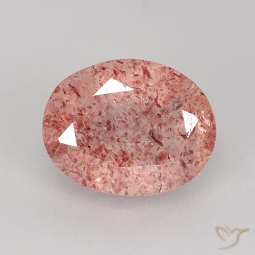 3.34ct 자연스러운 미디엄 핑크 딸기 석영, 타원형, 투명한