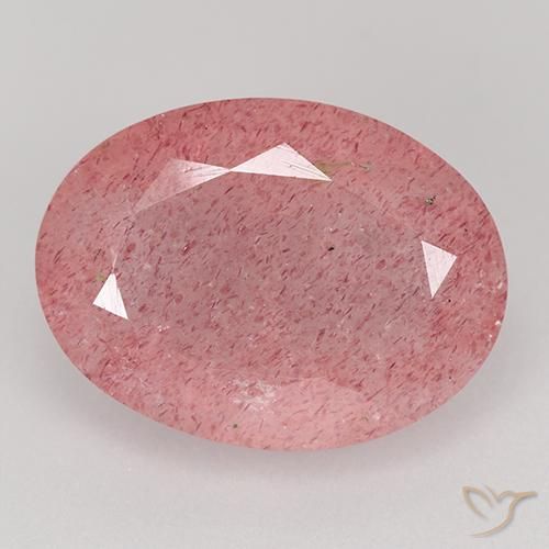 8.40ct 자연스러운 미디엄 핑크 딸기 석영, 타원형, 투명한