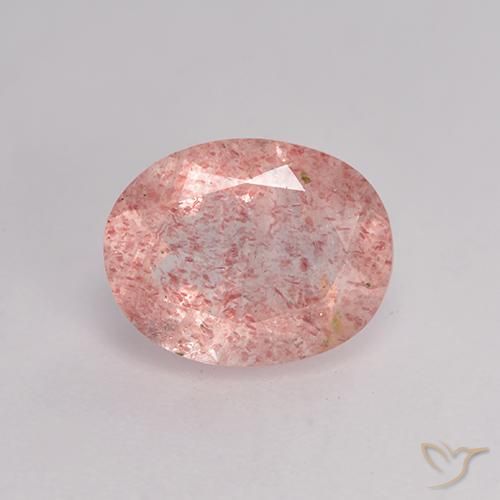 1.62ct 자연스러운 미디엄 핑크 딸기 석영, 타원형, 투명한