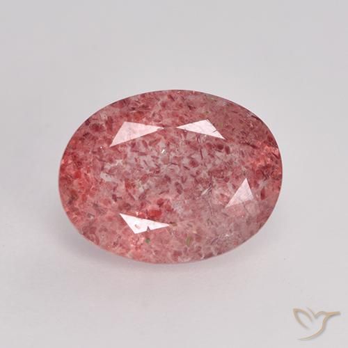 1.68ct 자연스러운 미디엄 다크 핑크 딸기 석영, 타원형, 투명한