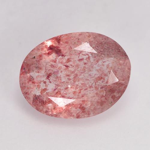 1.36캐럿 천연 딥 레드 스트로베리 쿼츠, 타원형 컷, 9.1×6.9 mm, 투명한