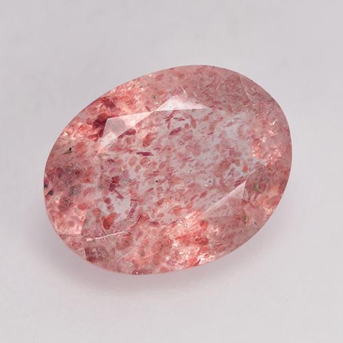 1.36캐럿 천연 딥 레드 스트로베리 쿼츠, 타원형 컷, 9.1×6.9 mm, 투명한