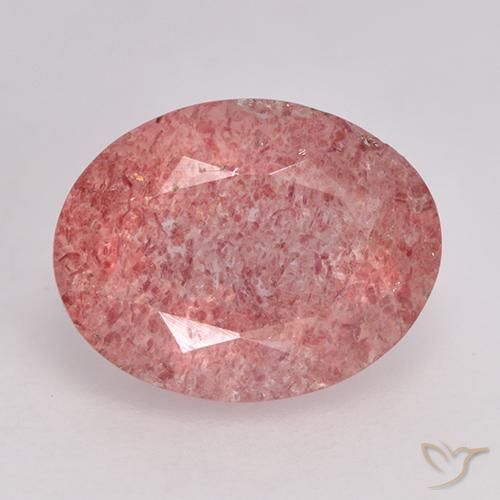 1.69ct 자연스러운 미디엄 핑크 딸기 석영, 타원형, 투명한