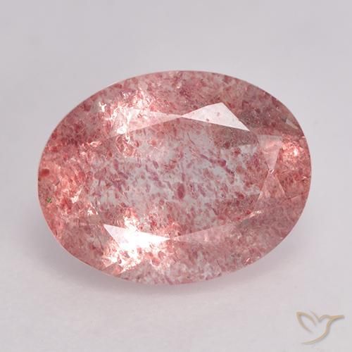 1.60ct 자연스러운 미디엄 핑크 딸기 석영, 타원형, 투명한