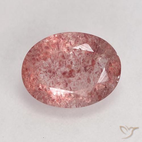 1.59ct 자연스러운 미디엄 핑크 딸기 석영, 타원형, 투명한