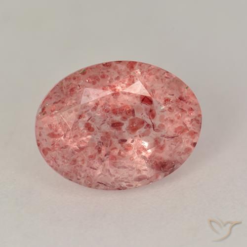 1.74ct 자연스러운 미디엄 핑크 딸기 석영, 타원형, 투명한
