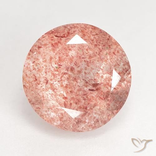 3.70ct 자연스러운 핑크 오렌지 딸기 석영, 둥근, 투명한