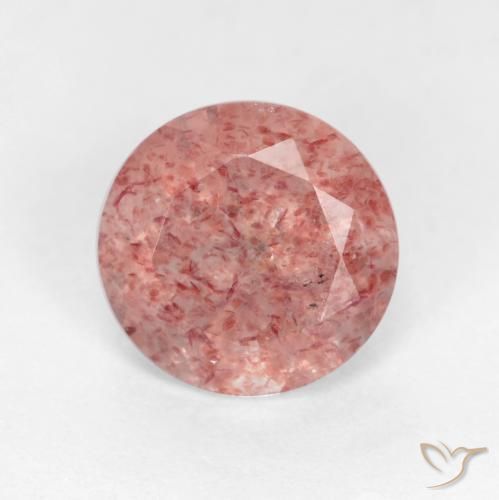1.25ct 자연스러운 미디엄 라이트 핑크 딸기 석영, 둥근, 투명한