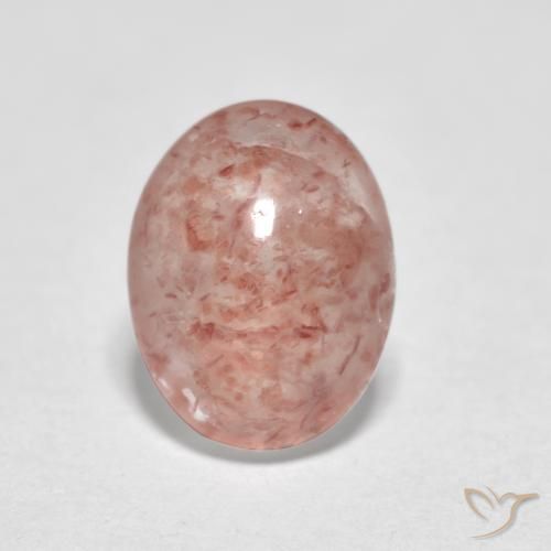 0.99ct 자연스러운 미디엄 핑크 딸기 석영, 타원형, 투명한