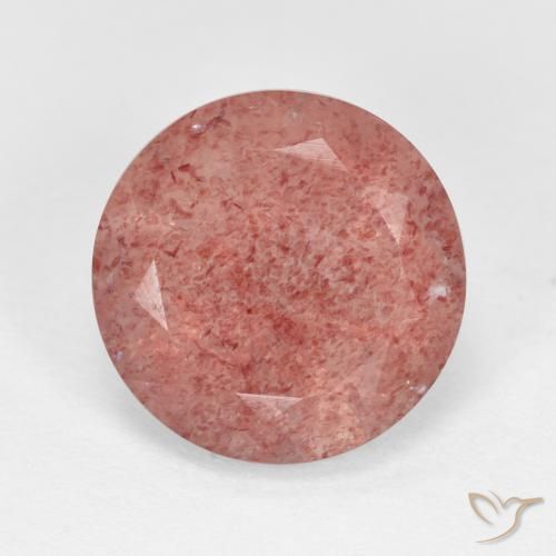 4.46ct 자연스러운 미디엄 핑크 딸기 석영, 둥근, 투명한