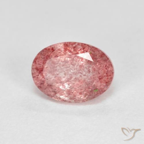 1.41ct 자연스러운 풍선껌 핑크 딸기 석영, 타원형, 투명한