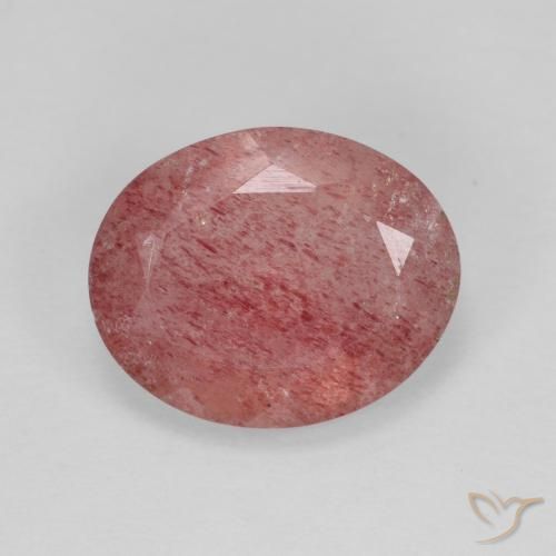 3.78ct 자연스러운 밝은 빨간색 딸기 석영, 타원형, 투명한