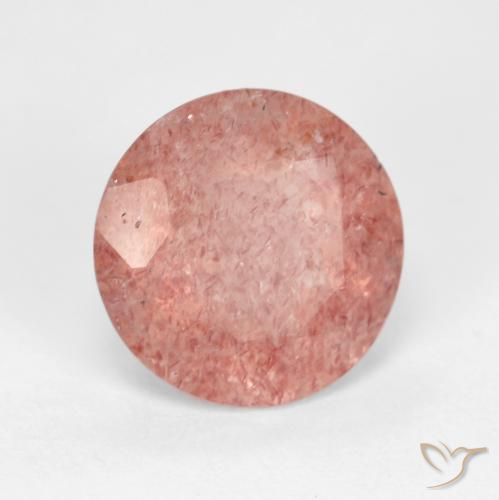 3.45캐럿 천연 옅은 붉은 오렌지 딸기 석영, 라운드 컷, 투명한