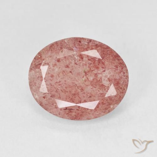 3.74ct 자연스러운 미디엄 핑크 딸기 석영, 타원형, 투명한