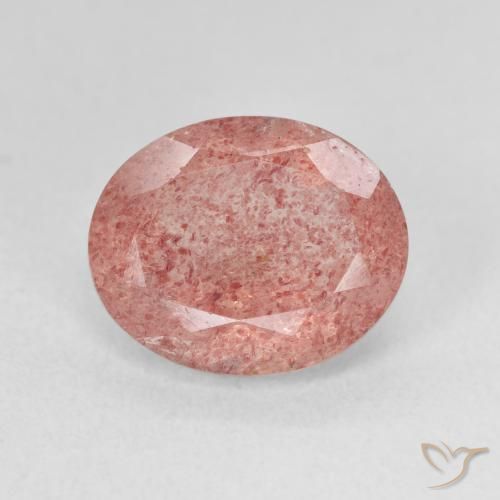 4.39ct 자연스러운 미디엄 핑크 딸기 석영, 타원형, 투명한