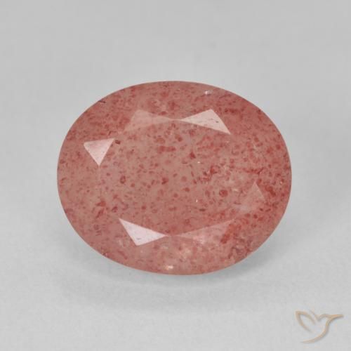 4.65ct 자연스러운 미디엄 핑크 딸기 석영, 타원형, 투명한