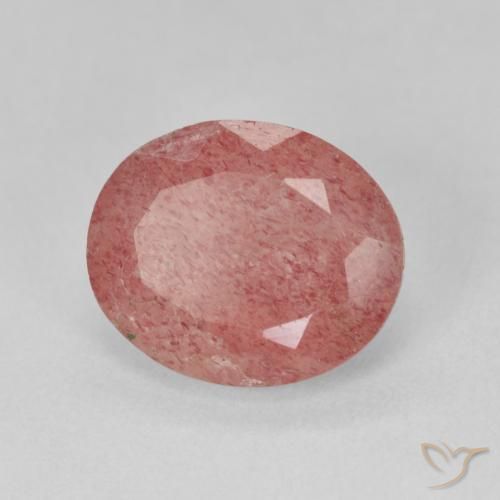 3.94ct 자연스러운 미디엄 핑크 딸기 석영, 타원형, 투명한