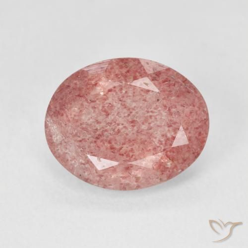 3.88ct 자연스러운 미디엄 핑크 딸기 석영, 타원형, 투명한