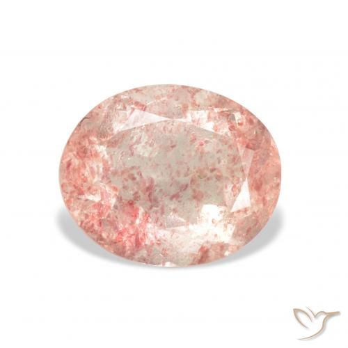 3.44ct 자연스러운 미디엄 핑크 딸기 석영, 타원형, 투명한