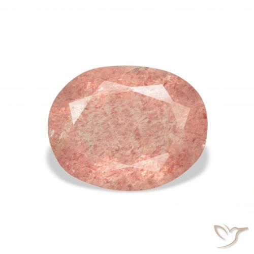 3.15ct 자연스러운 미디엄 핑크 딸기 석영, 타원형, 투명한
