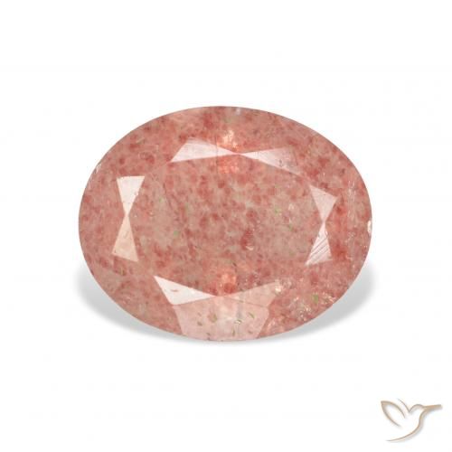 3.16ct 자연스러운 미디엄 핑크 딸기 석영, 타원형, 투명한