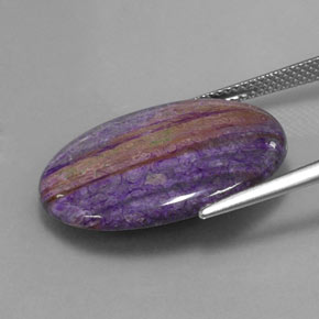 12.41캐럿 천연 멀티컬러 수길라이트, 타원형 컷, 23.9×17.4 mm, 불투명체