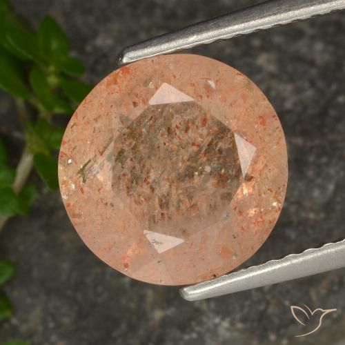 3.36ct 자연스러운 라이트 피치 오렌지 썬스톤, 둥근, 투명한